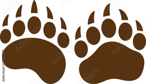 Brown bear paw print illustration with five toe pads and claws