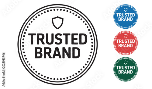 Trusted brand round badges with shield icon set vector illustration
