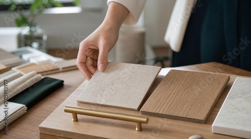 Interior designer mood board with tile sample