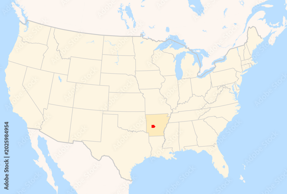 Fototapeta premium Locator Map of the County Garland (Arkansas, US) showing the Contiguous United States with the highlighted County
