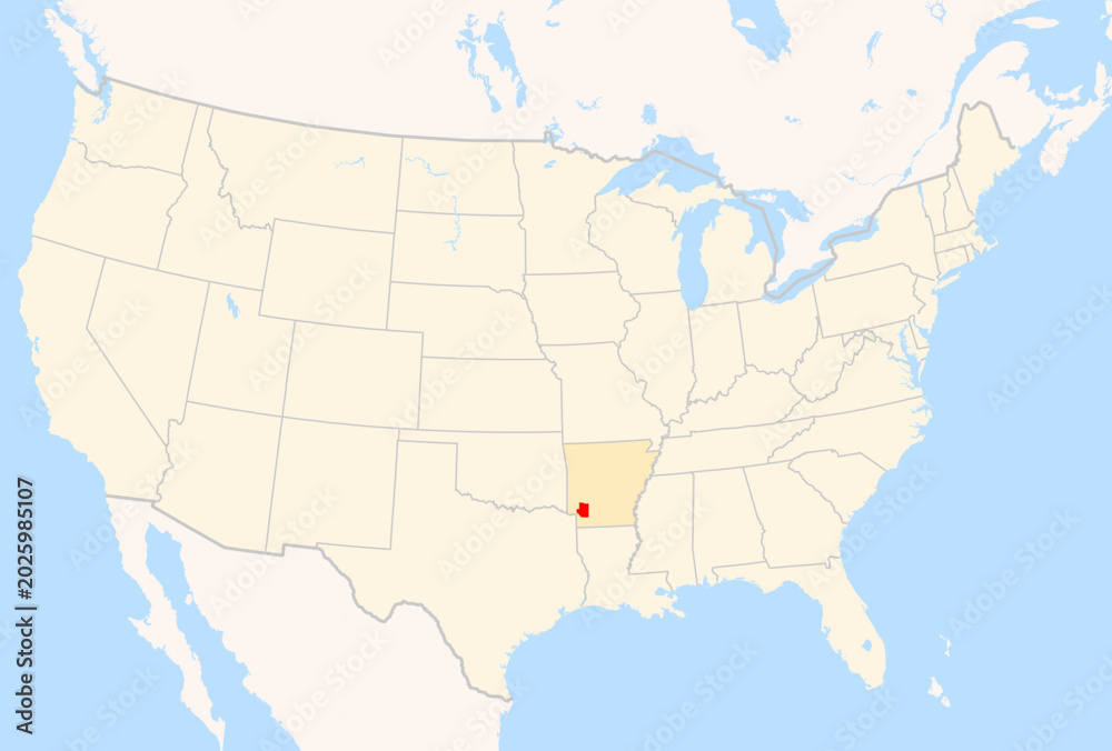 Fototapeta premium Locator Map of the County Hempstead (Arkansas, US) showing the Contiguous United States with the highlighted County
