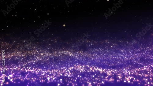 Golden glitter particles dust powder shining stars abstract blue background