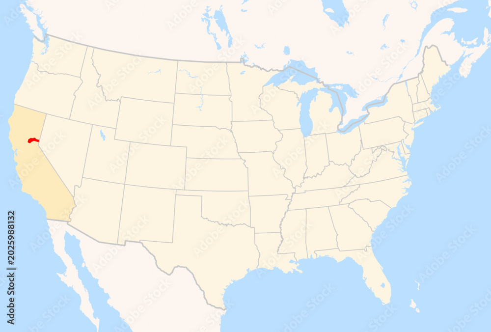 Fototapeta premium Locator Map of the County Nevada (California, US) showing the Contiguous United States with the highlighted County