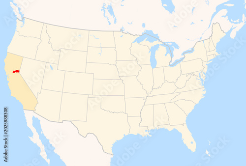 Schilderij op canvas Locator Map of the County Placer (California, US) showing the Contiguous United