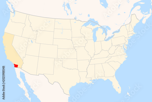Locator Map of the County San Diego (California, US) showing the Contiguous United States with the highlighted County