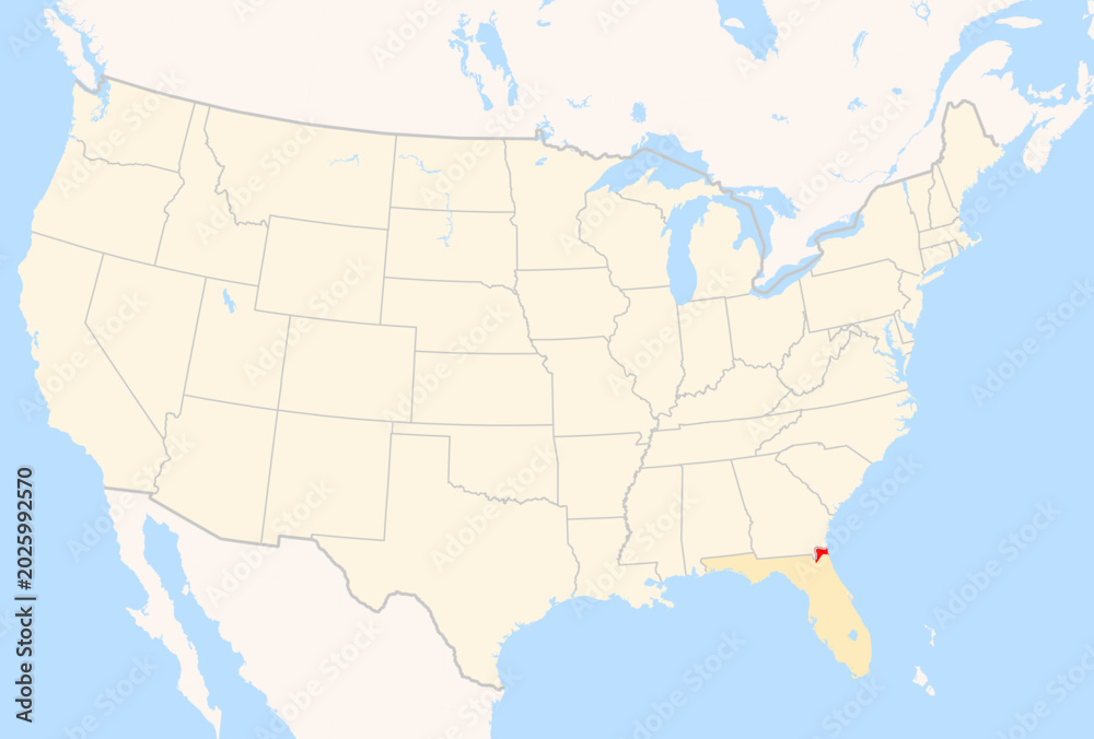 Fototapeta premium Locator Map of the County Nassau (Florida, US) showing the Contiguous United States with the highlighted County