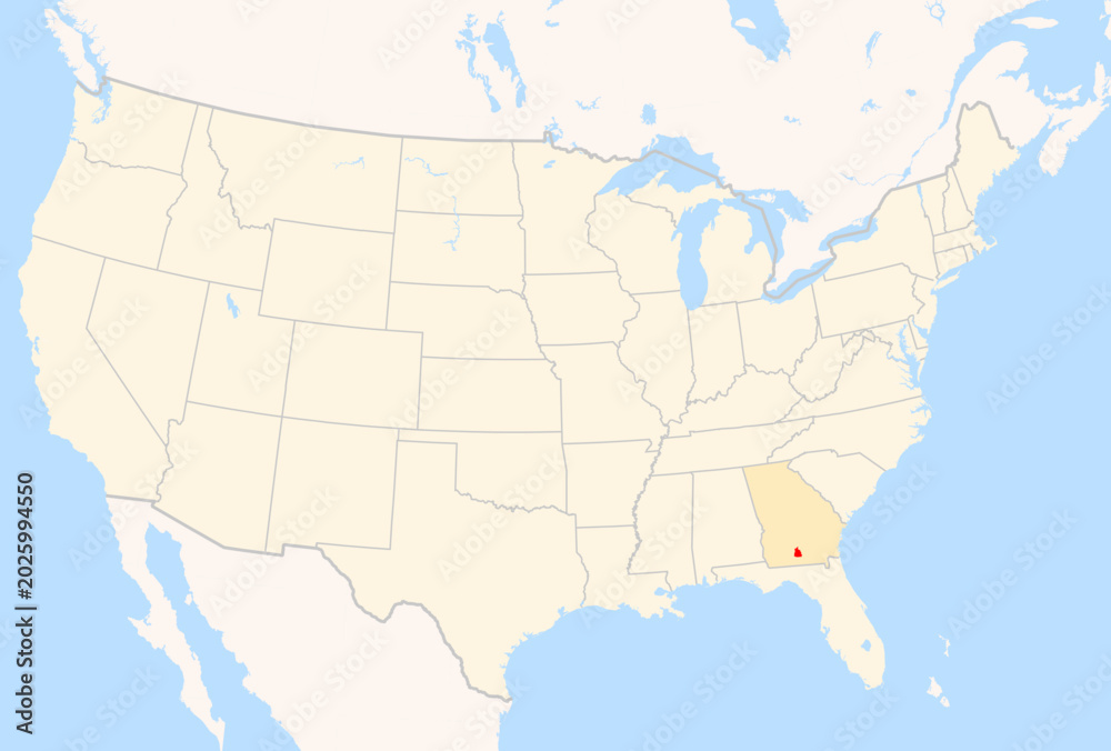 Fototapeta premium Locator Map of the County Cook (Georgia, US) showing the Contiguous United States with the highlighted County