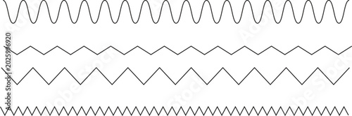 Tableau sur toile A collection of various continuous wave patterns displayed in parallel rows isol