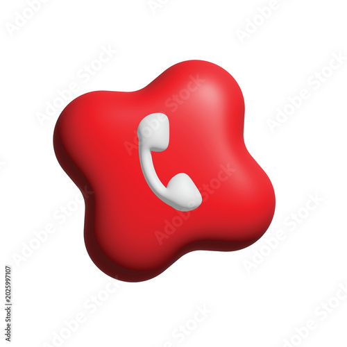 3D Red Fluid Blob with Phone Handset Illustration – Customer Service Hotline and Contact Support Icon