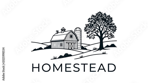 Foto Minimalist black and white homestead barn logo design.
