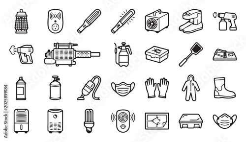 Quadro em tela Sanitization and personal protection equipment line icons with sanitization