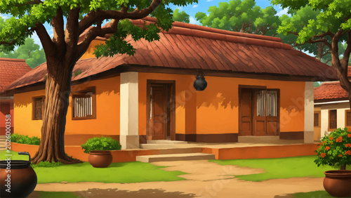 Beautiful rural village house, Rural village background 