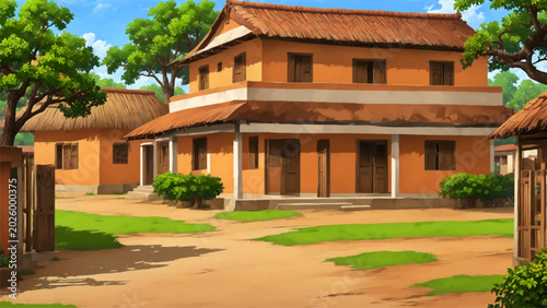 Beautiful rural village house, Rural village background 