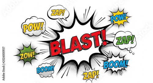 Εκτύπωση καμβά Comic Book Style Blast Effect with Sound Words.