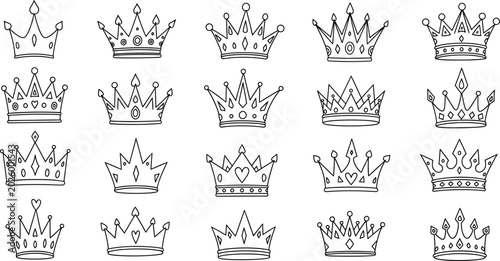 Canvastavla Crown collection 15 hand drawn silhouette crowns isolated on transparent backgro