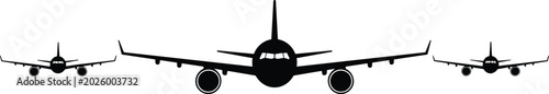 Photography Airplanes flying in sky silhouette set with three passenger commercial aircraft