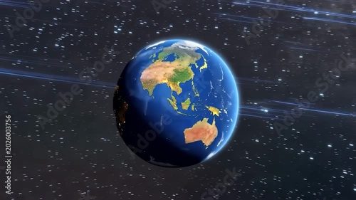 Planet Earth and the Moon glowing in outer space with stars clouds and oceans in the universe 4k animation video
