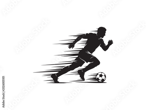 Slika na platnu A dynamic silhouette of a professional soccer player sprinting quickly while dri