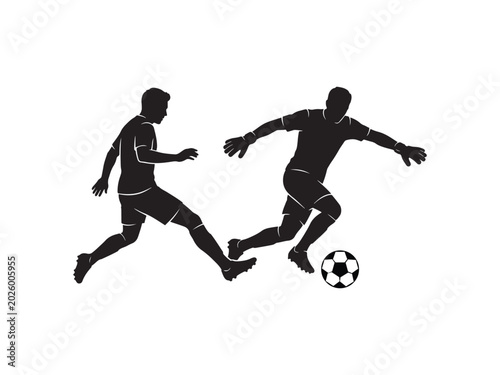 Cuadro en lienzo Two professional soccer players dribbling and defending with a ball in this ener