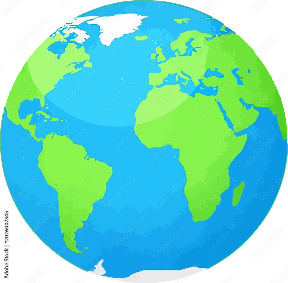 Fototapeta premium Stylized vector illustration of Earth globe with green continents.