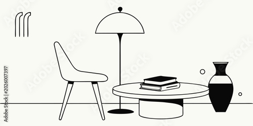 Φωτογραφία Minimalist interior design illustration featuring contemporary chair round coffe