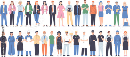 Obraz na płótnie Large set of diverse people avatars with various professional uniforms and casua