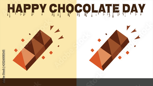 Quadro su tela Happy chocolate day artistic banner with geometric brown cocoa bar chunks and decorative splashes on split background vector illustration