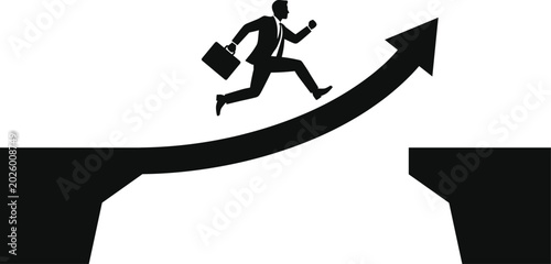 Bild auf Leinwand Business silhouette of professional running with briefcase on upward arrow symbo