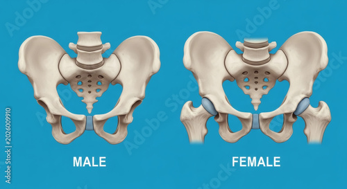 Comparison of male and female human pelvis anatomy illustration
