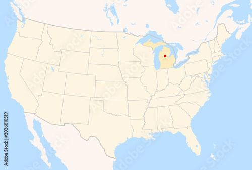 Cuadro en lienzo Locator Map of the County Clare (Michigan, US) showing the Contiguous United Sta