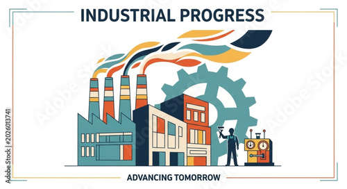Bild auf Leinwand Industrial progress and advancing tomorrow concept illustration.