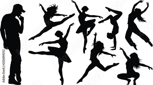 Photos Choreographer Watching Dancers and Ballerina Silhouettes Performing Classical an