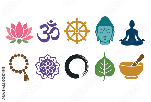 Картината върху платно Buddhist meditation spiritual symbols.