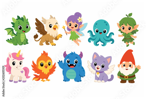 Fotografie Colorful fantasy cartoon creatures.