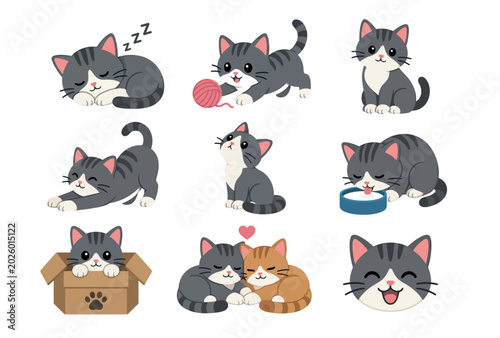 Bilde på lerret Cute Cartoon Kittens Playing Together.