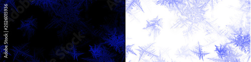 Transparent frost crystal texture overlay on black background with icy blue winter patterns for video design.