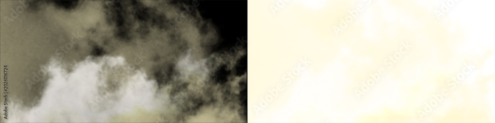 Fototapeta premium Thick beige smoke and dense mist clouds on transparent background for high quality creative visual production.