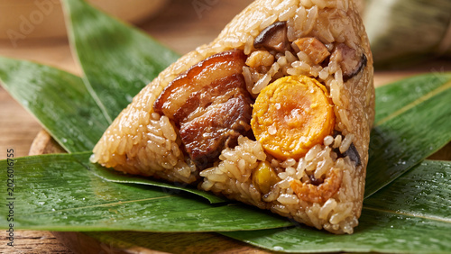 Traditional Zongzi Sticky Rice Dumpling Wrapped in Bamboo Leaves for Dragon Boat Festival