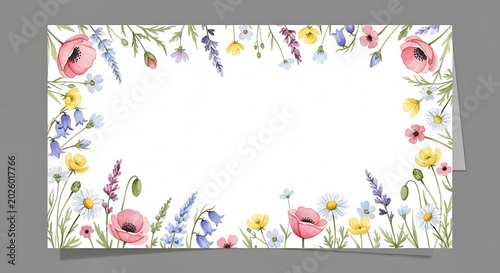 Watercolor wildflower border frame