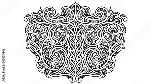 Photos Intricate Black and White Swirling Decorative Pattern.