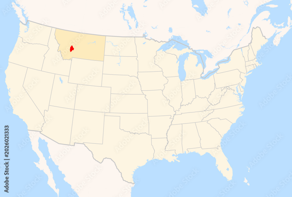 Fototapeta premium Locator Map of the County Broadwater (Montana, US) showing the Contiguous United States with the highlighted County