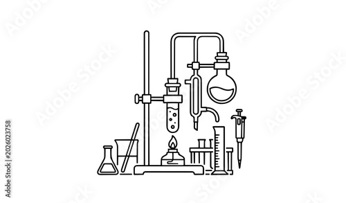 Foto Laboratory Equipment Icon with Chemical Experiment, Retort Stand Holding Test Tu