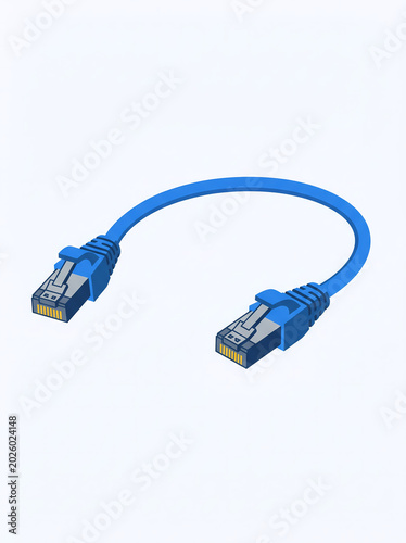 Blue Ethernet Cable Isolated on White Background