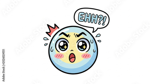 Quadro su tela Confused cartoon face with sweat and exclamation bubble.