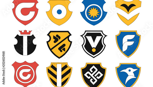 Set of shield shapes for emblems. Heraldic emblems of various forms. Template for sports logos isolated on white background. Vector illustration .vector