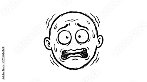 Tableau sur toile Cartoon face expressing fear and anxiety with sweat drops.