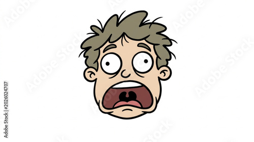 Foto Cartoon man face with wide eyes and open mouth expressing shock and fear