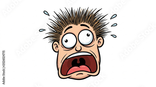 Canvas Print Cartoon man with spiky hair and wide eyes expressing shock and fear