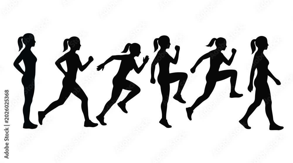 Fototapeta premium Silhouettes of women running in various poses