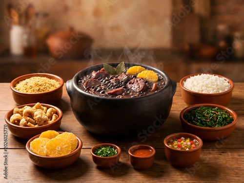 Comida Típica Brasileira Feijoada Completa em Panela de Ferro para Composições de Restaurantes